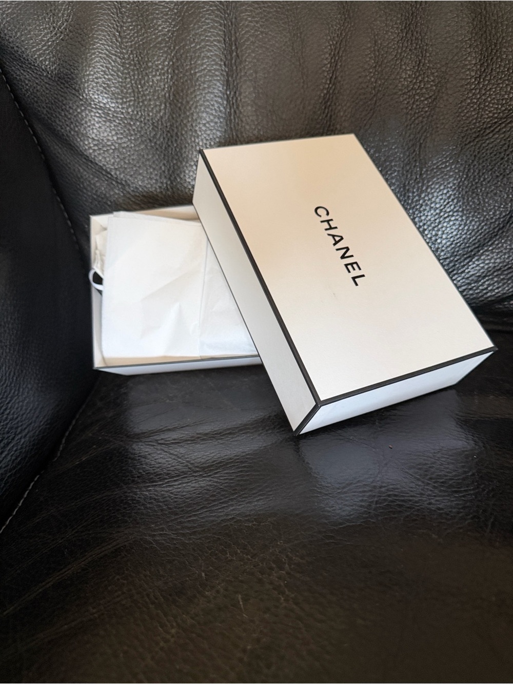 CHANEL White Gift Box with Black Trim